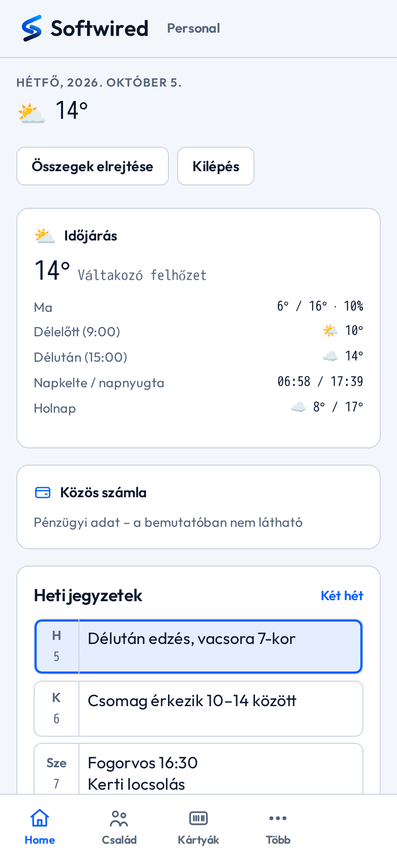 Család és szűkített profil – Mobil nézet