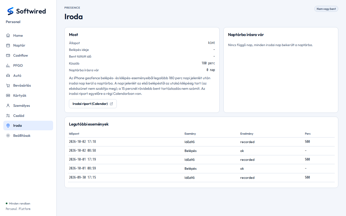 Iroda – automatikus jelenlét – Asztali nézet